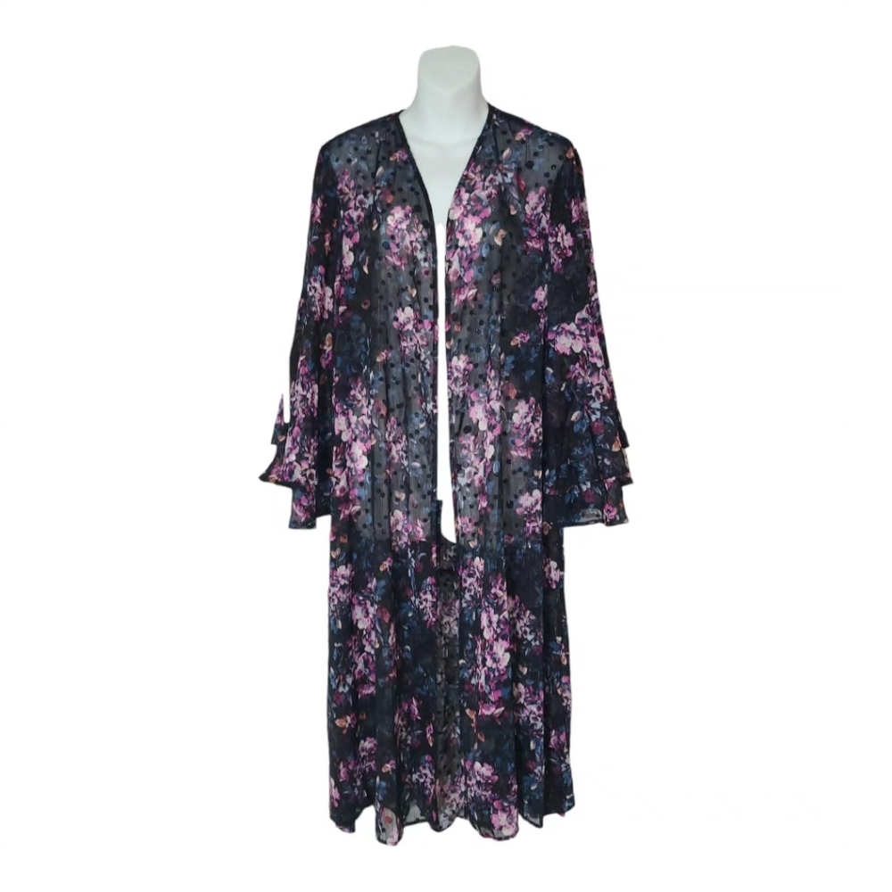 Torrid Black Floral Sheer Kimono Size 0.